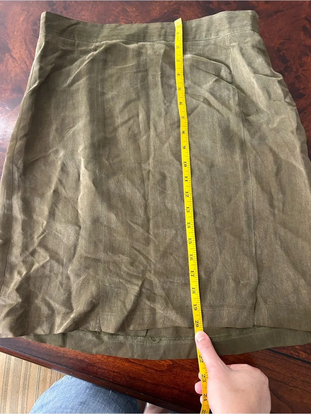 Vtg Ellen Figg 12P Petite Suede Olive Green Brown Mini Pencil Straight Skirt